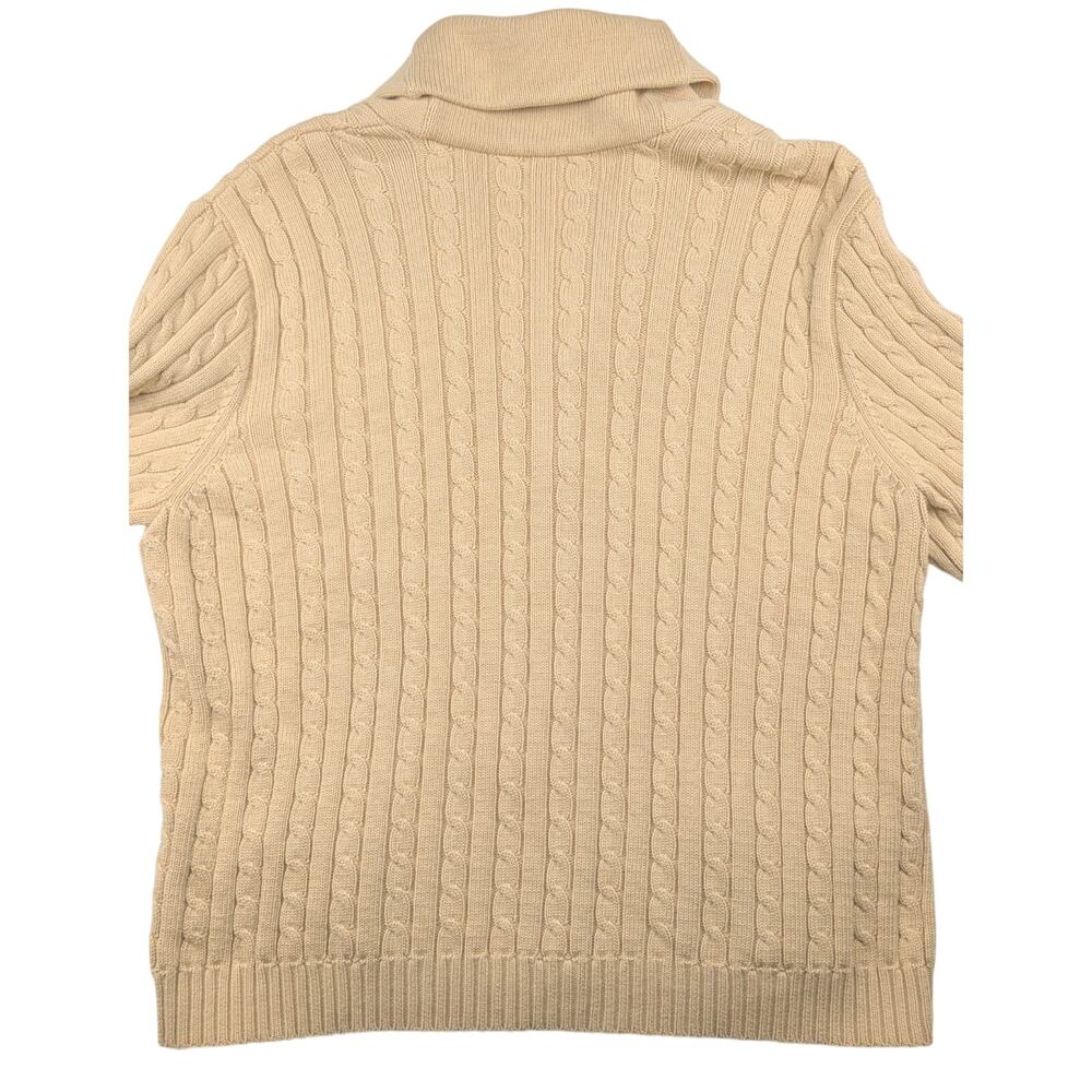 VTG Ralph Lauren Cable Knit Button Up Sweater Shawl Collar XL Tan - Picture 2 of 7